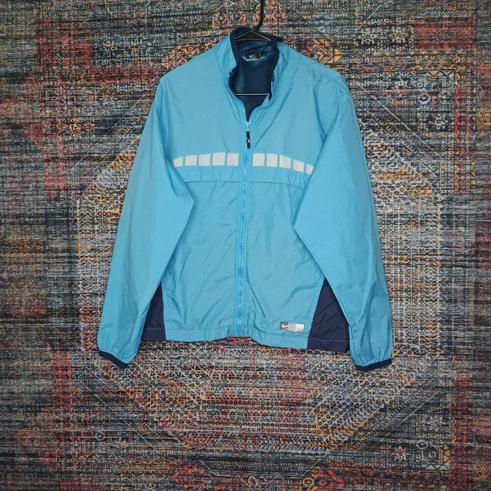 Vintage Nike mens blue gray reflective vented windbreaker run jacket S